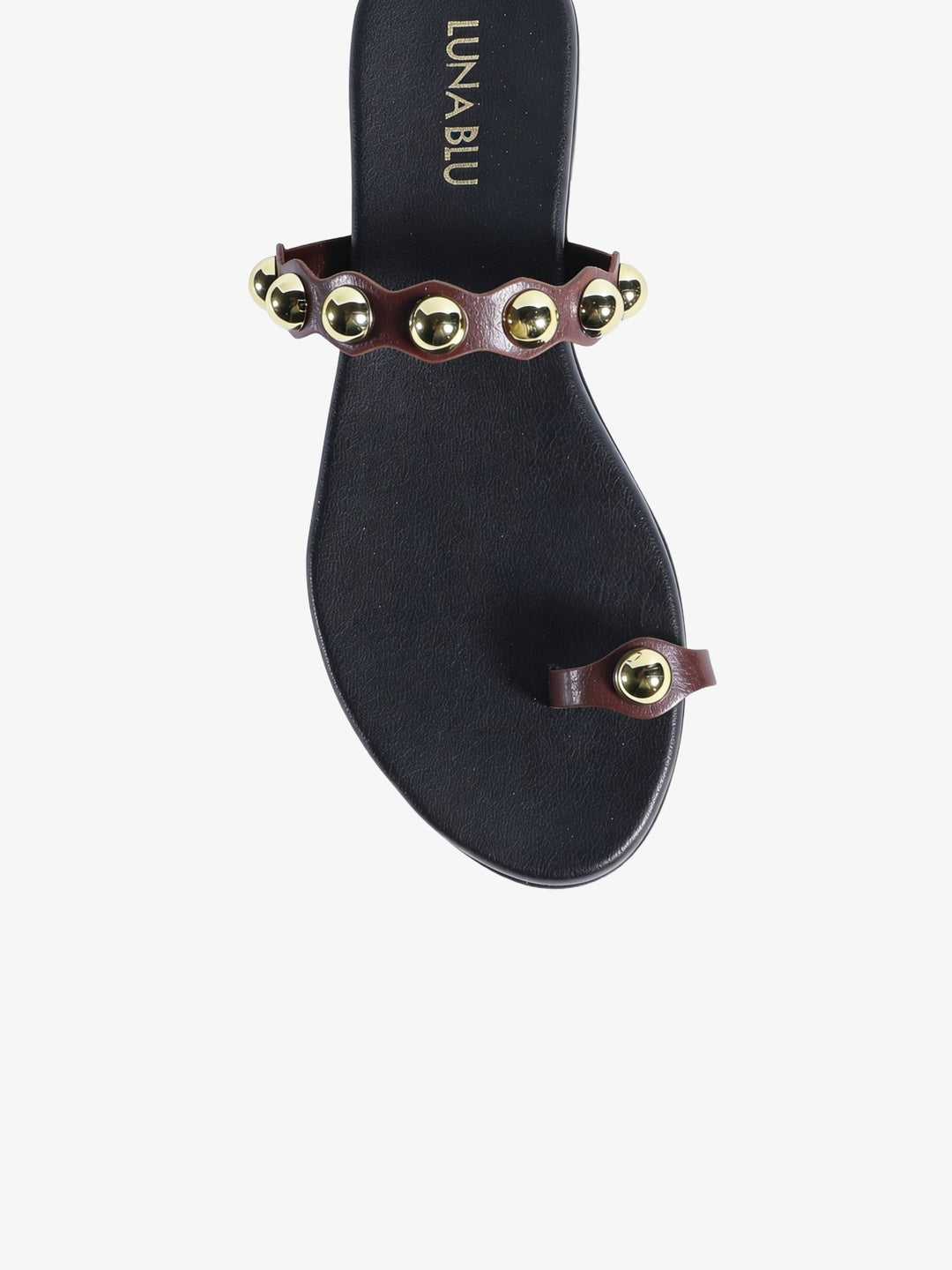 LUNA BLU Burgundy Studded Toe Ring Sandals