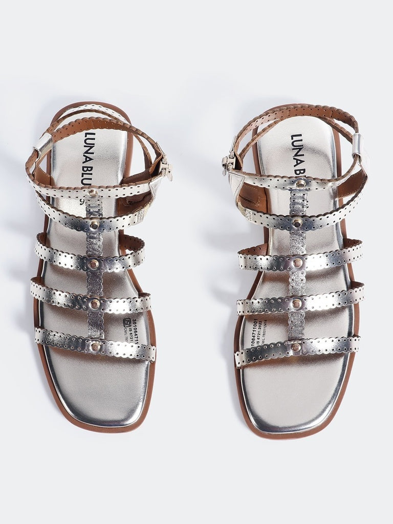 LUNA BLU Silver Flat Sandals