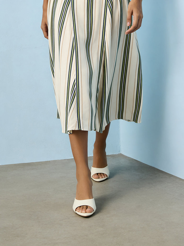LUNA BLU White Slip-On Heel Mules