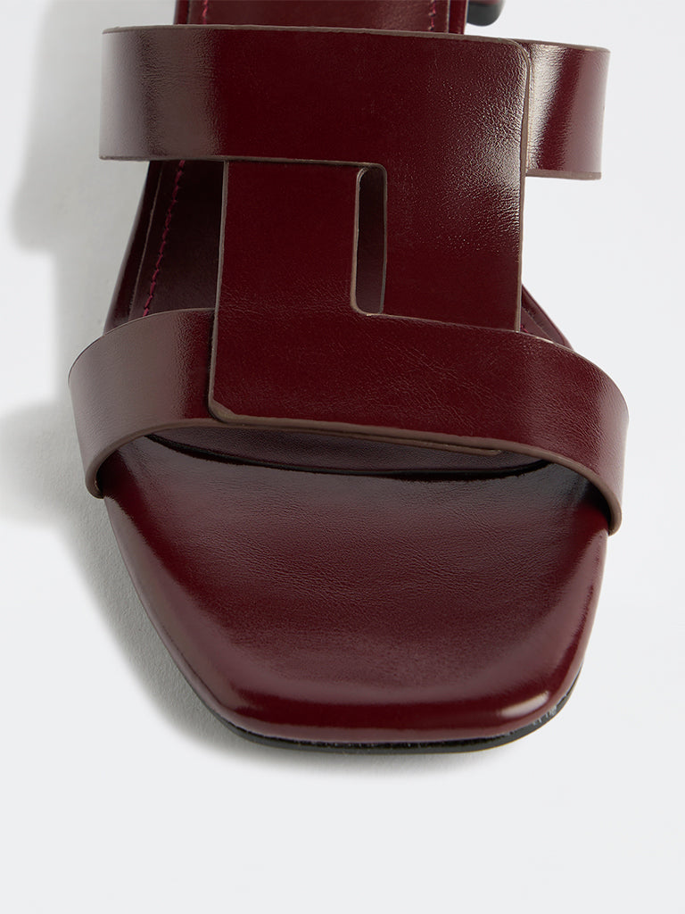 LUNA BLU Burgundy Block Heel Sandals