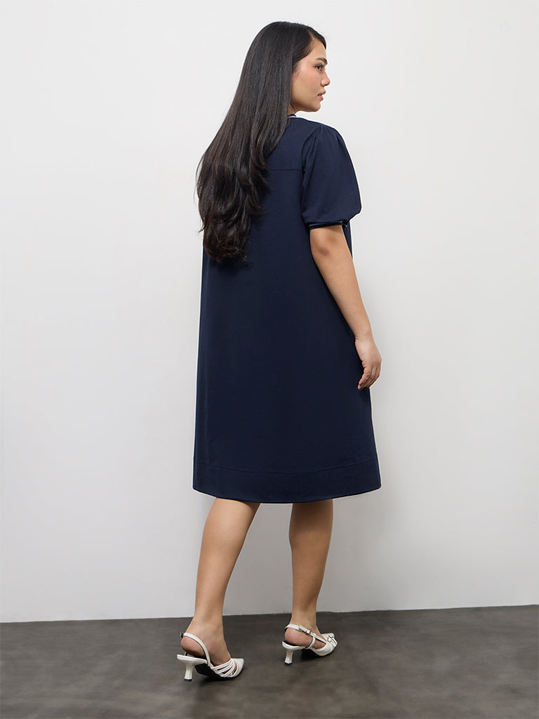 Gia Navy Cotton A-Line Dress