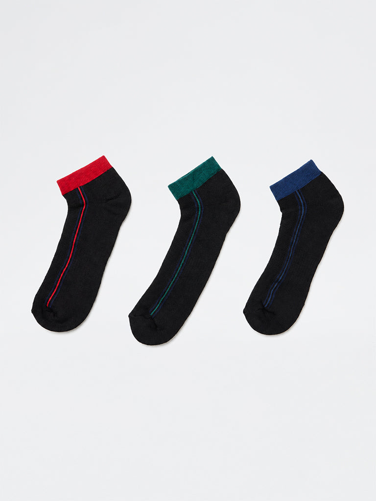 WES Lounge Black Striped Cotton-Blend Trainer Socks - Pack of 3