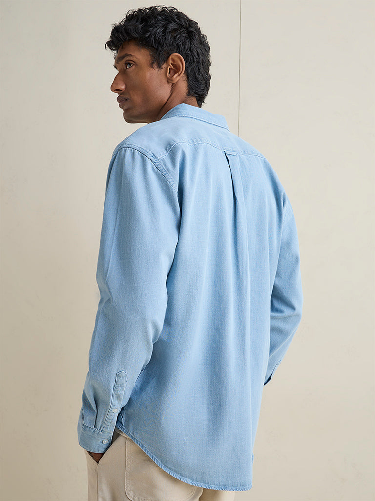 WES Casuals Light Blue Relaxed-Fit Denim Shirt