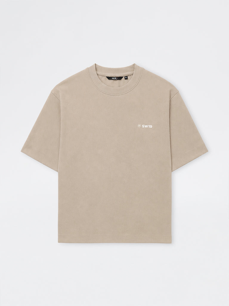 Nuoflexx Beige Textured Relaxed-Fit Cotton-Blend T-Shirt