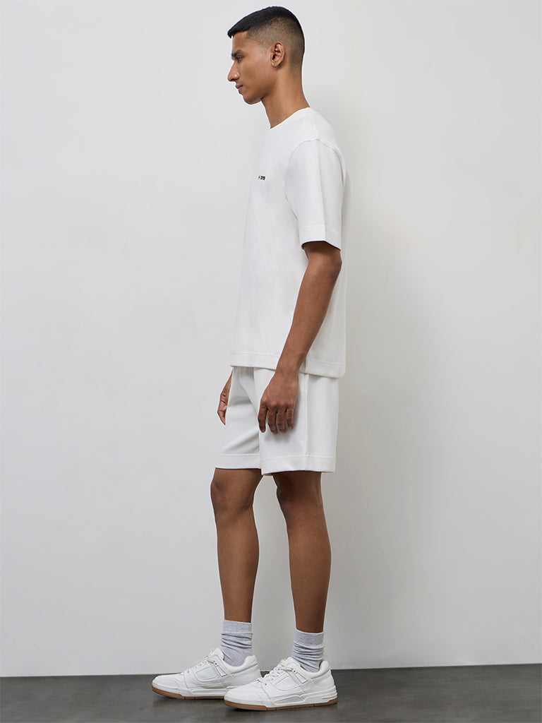 Nuoflexx White Relaxed-Fit Cotton-Blend T-Shirt