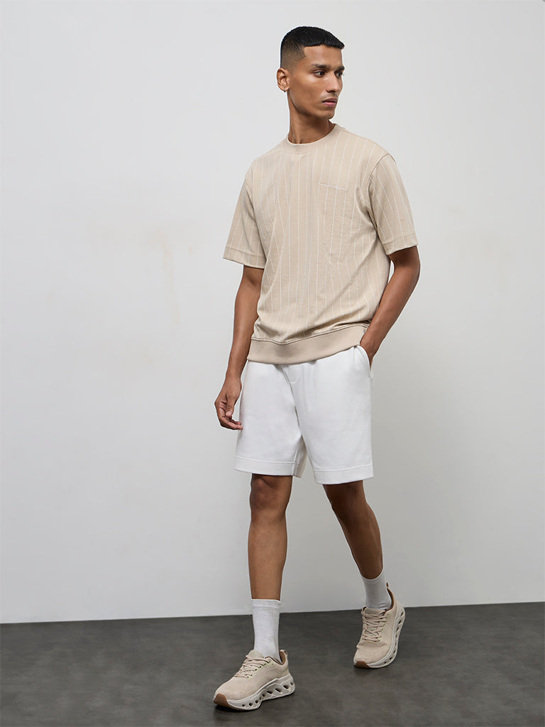 Nuoflexx Beige Striped Relaxed-Fit T-Shirt