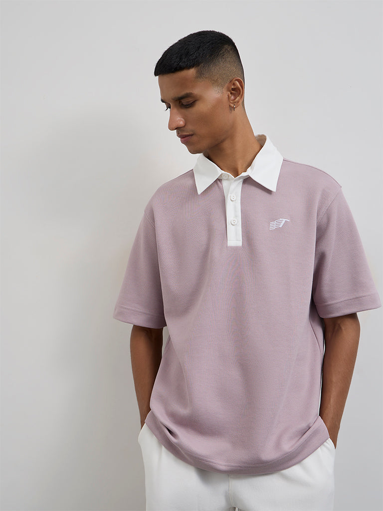 Nuoflexx Mauve Relaxed-Fit Cotton-Blend Polo T-Shirt