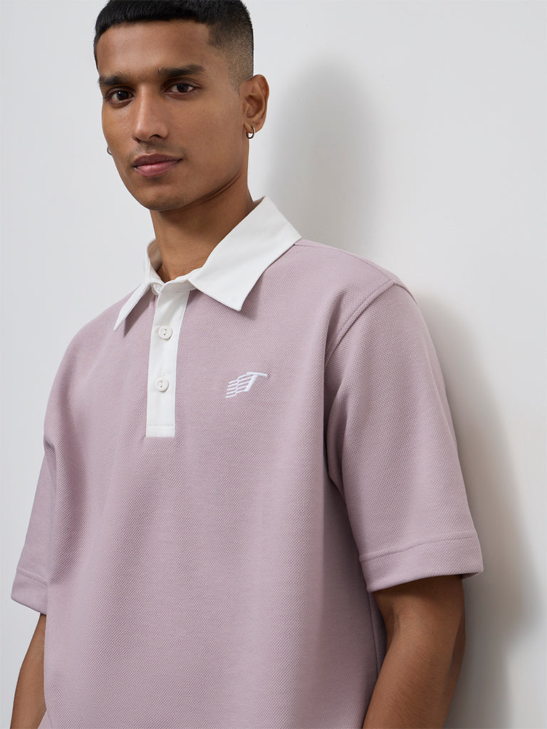 Nuoflexx Mauve Relaxed-Fit Cotton-Blend Polo T-Shirt