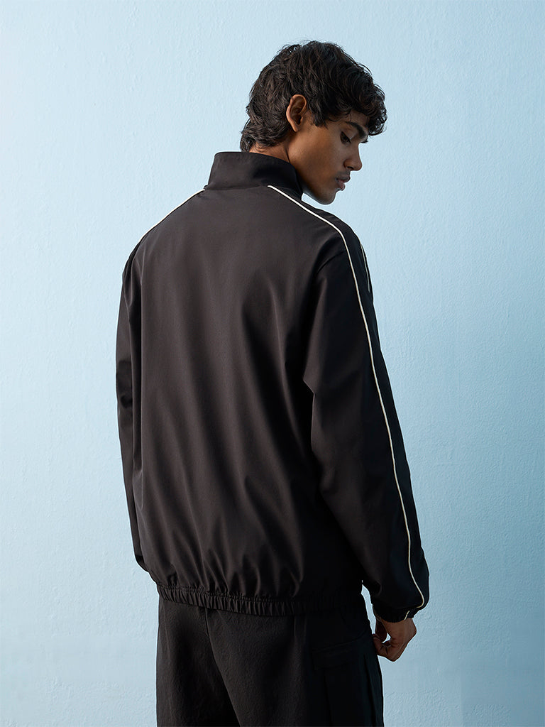 Nuoflexx Black Piping-Detail Relaxed-Fit Jacket