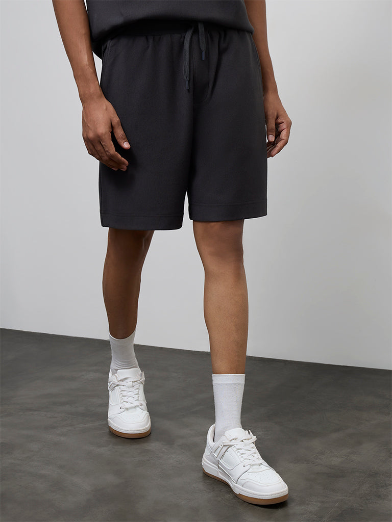 Nuoflexx Charcoal Ribbed-Textured Relaxed-Fit Mid-Rise Shorts