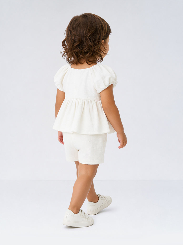 HOP Baby Girls White Embroidered Cotton Dress with Shorts Set