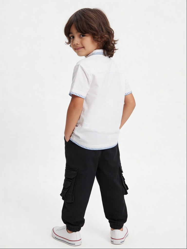 HOP Kids Boys Off-White Printed Cotton Shirt