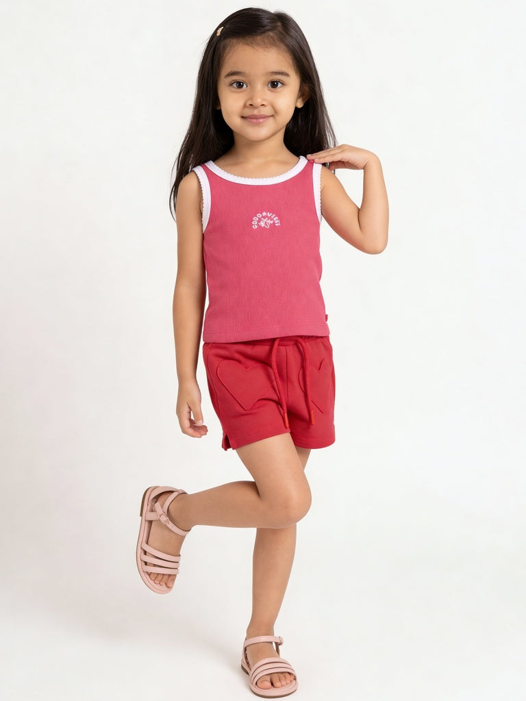 HOP Kids Girls Fuchsia Ribbed Graphic Cotton-Blend Tank Top