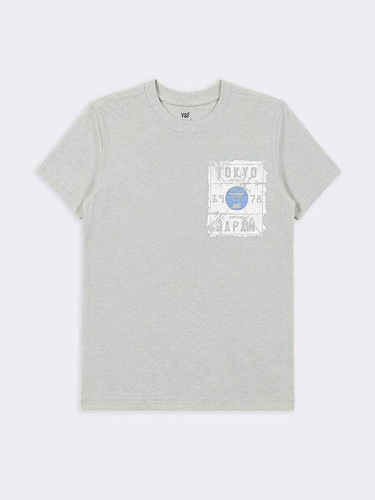 Boys Sage Graphic Printed Cotton T-Shirt