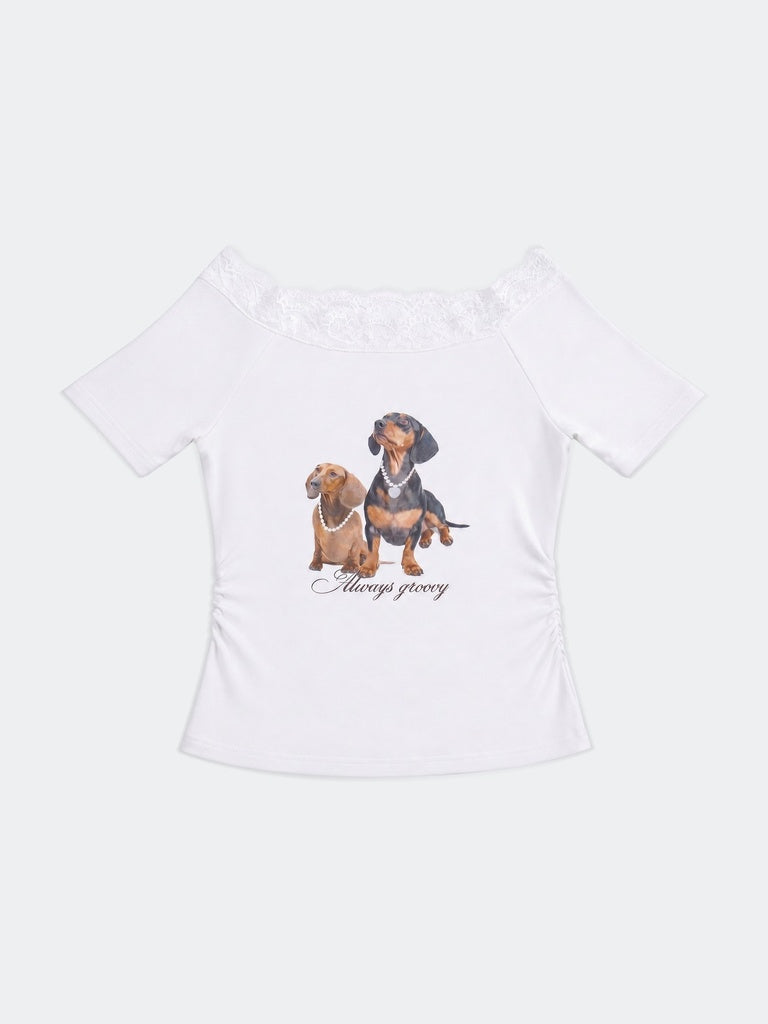 Girls White Printed Cotton-Blend T-Shirt