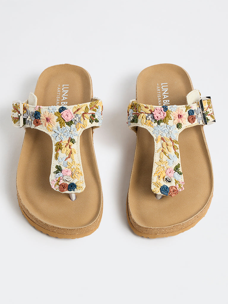 LUNA BLU Multicolour Floral Embroidered Thong-Strap Sandals