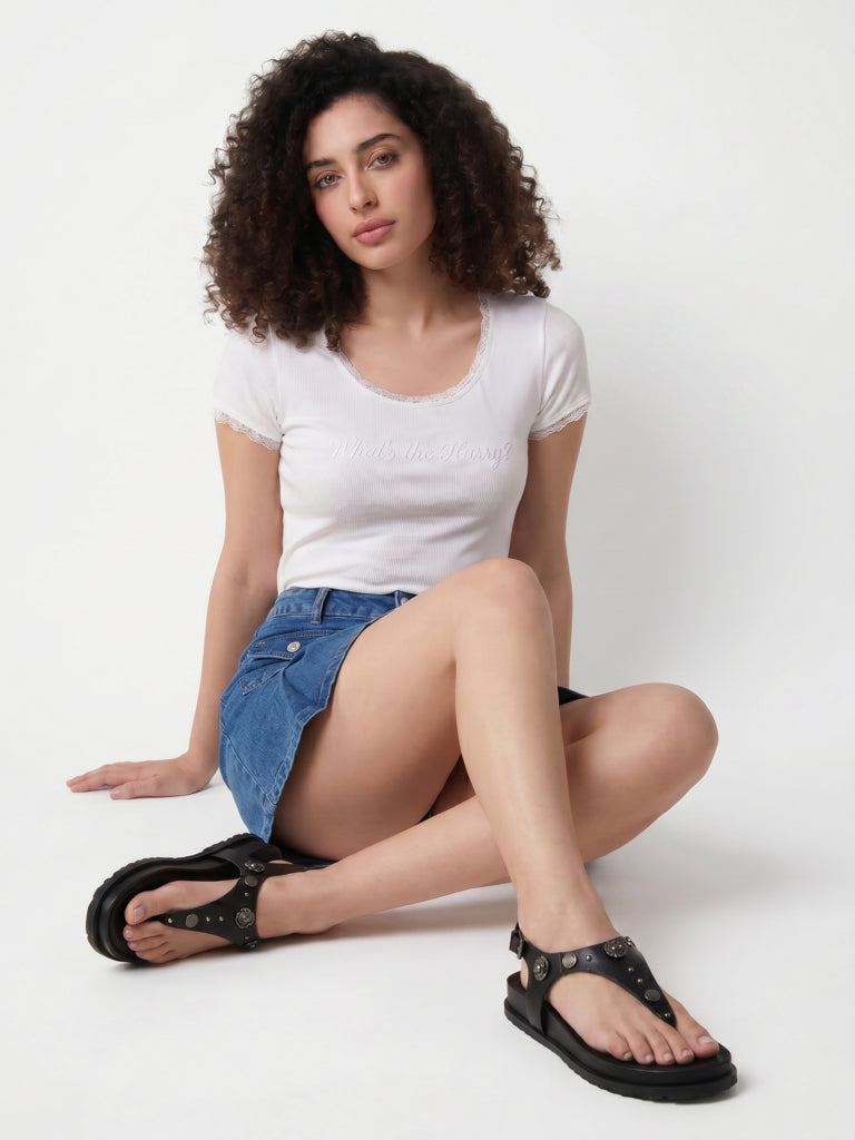 LUNA BLU Black Embellished Thong-Strap Sandals
