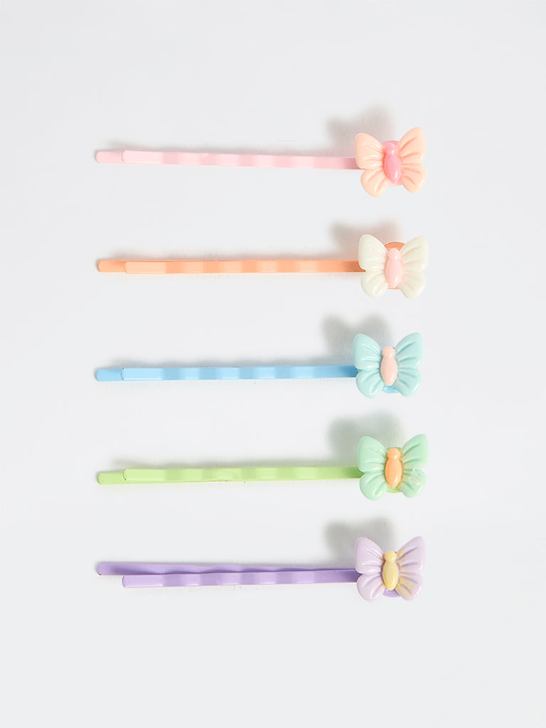 HOP Kids Girls Multi Color Butterfly Detail Bobby Pins - Pack of 5