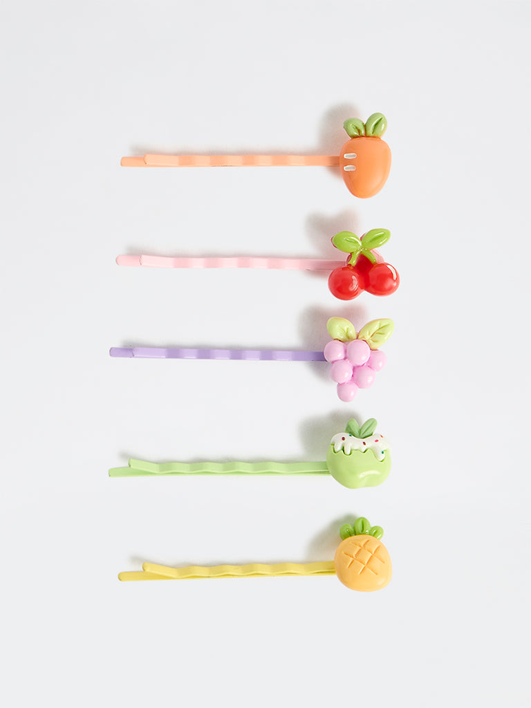 HOP Kids Girls Multi Coloured Fruit Design Bobby Pins - Pack of 5
