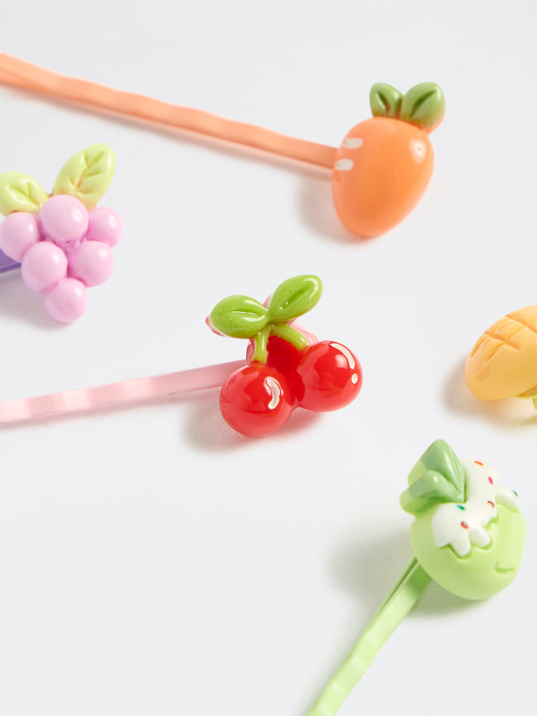HOP Kids Girls Multi Coloured Fruit Design Bobby Pins - Pack of 5