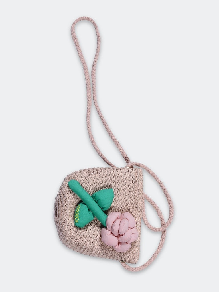 HOP Kids Girls Dusty Pink Flower Detail Sling Bag