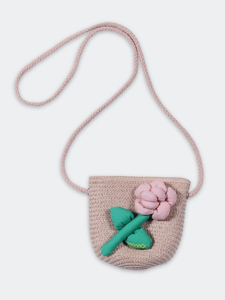 HOP Kids Girls Dusty Pink Flower Detail Sling Bag