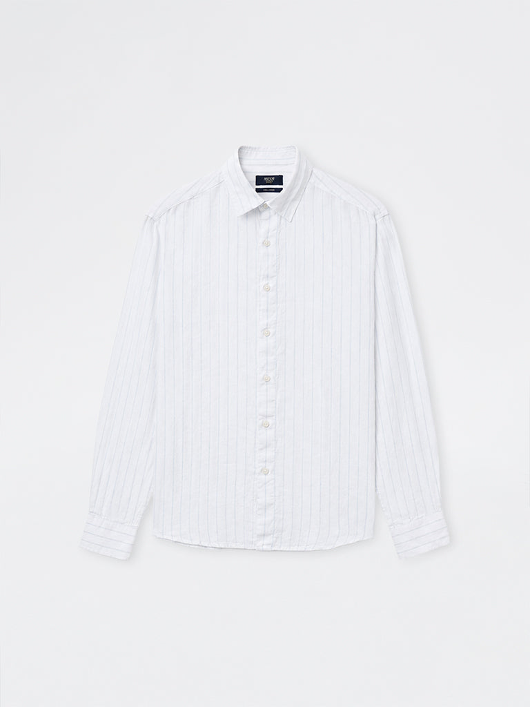 Ascot Off-White Striped Relaxed-Fit Linen Shirt