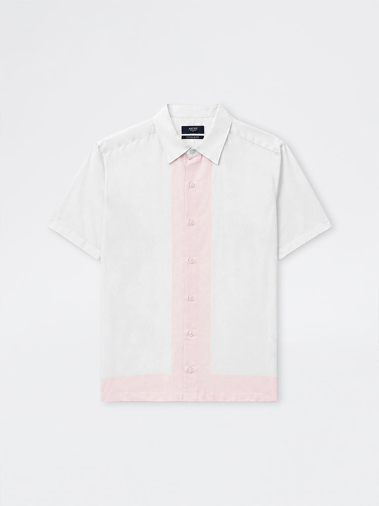 Ascot Off-White Contrast Detailed Relaxed-Fit Cotton-Blend Shirt
