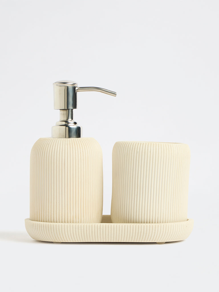 Westside Home Ivory Ribbed-Textured Bathroom Accessory Set