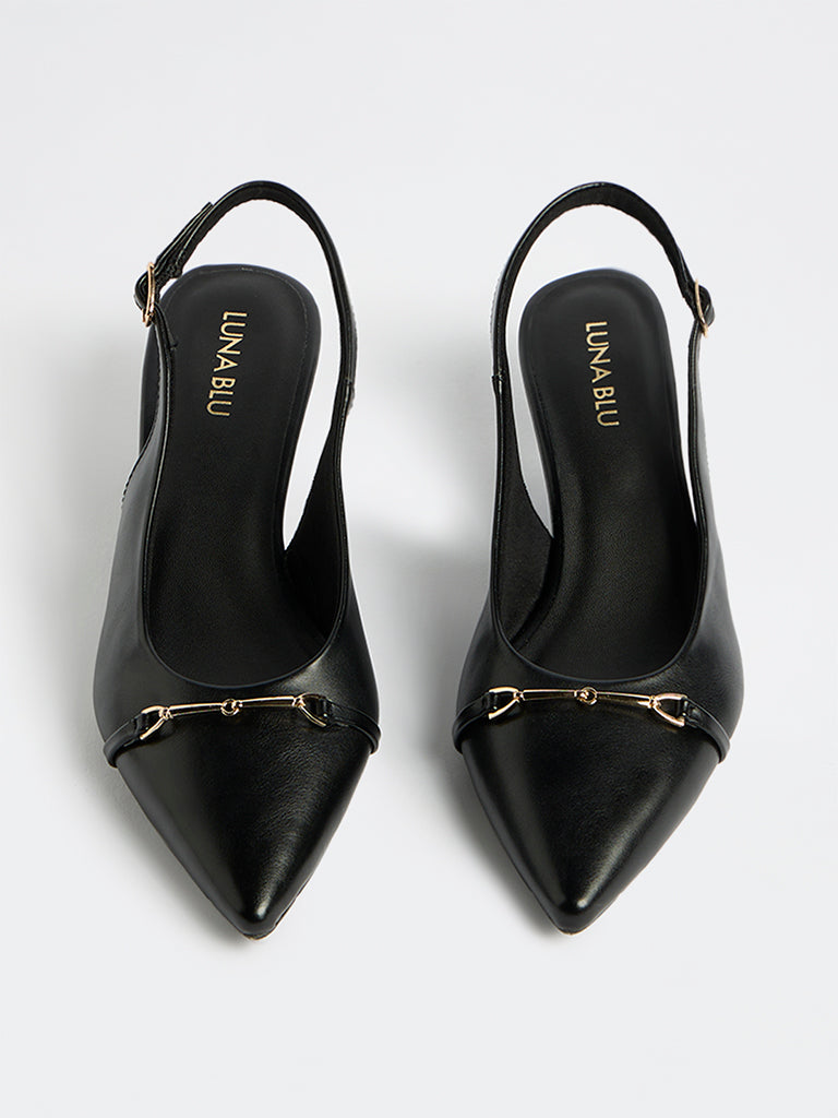 LUNA BLU Black Metal Detail Slingback Shoes