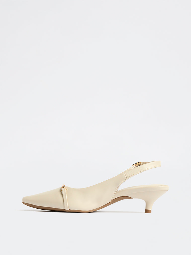 LUNA BLU Ivory Metal Detail Slingback Shoes