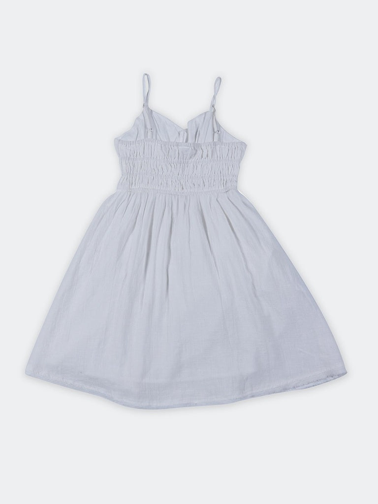 Girls White Cotton Flared Dress