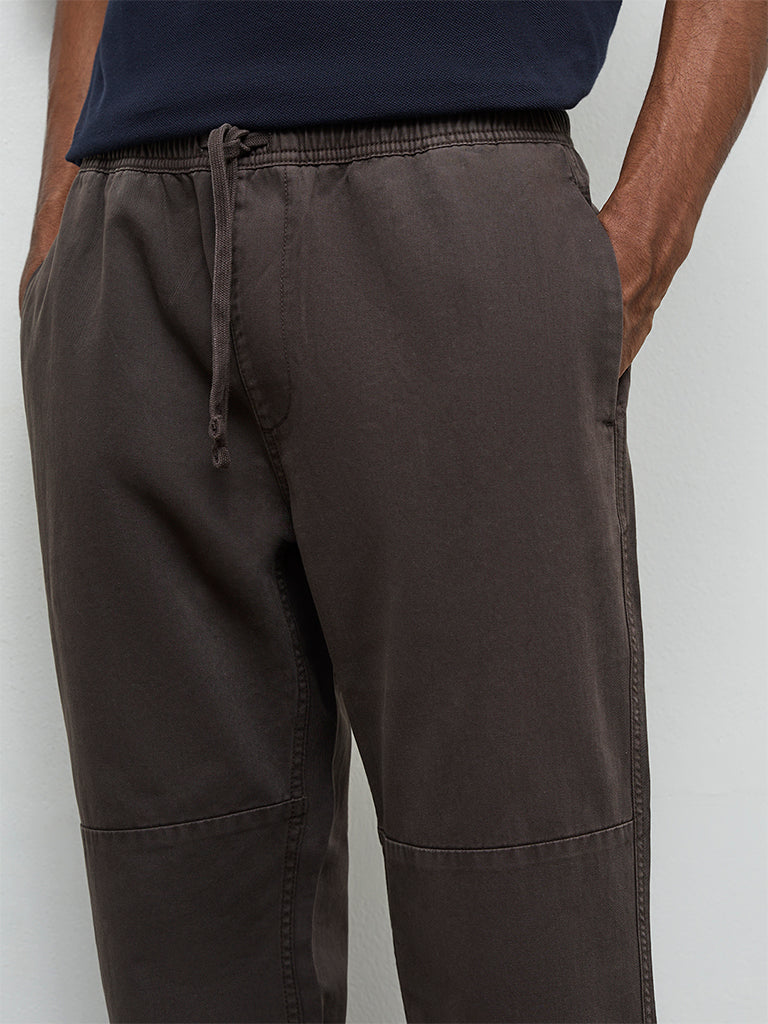 WES Casuals Dark Brown Relaxed-Fit Mid-Rise Cotton Pants