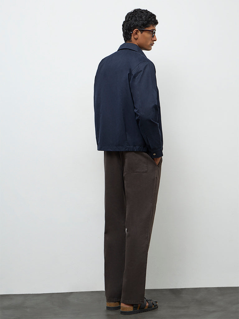WES Casuals Dark Brown Relaxed-Fit Mid-Rise Cotton Pants