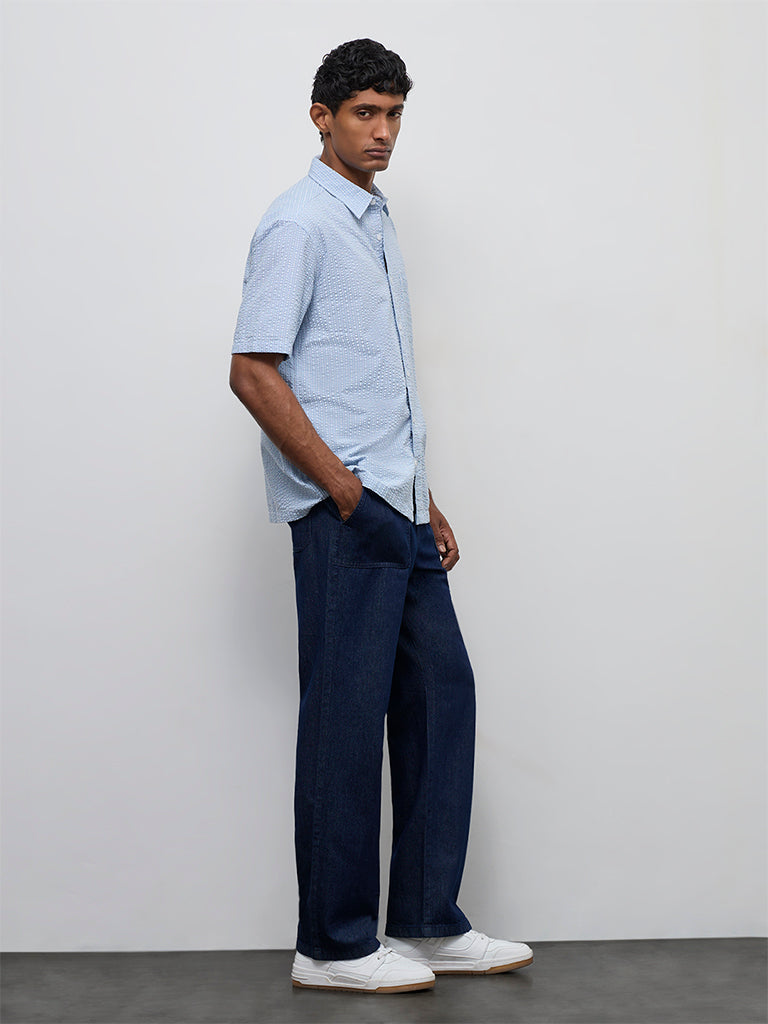 WES Casuals Navy Relaxed-Fit Mid-Rise Cotton Pants