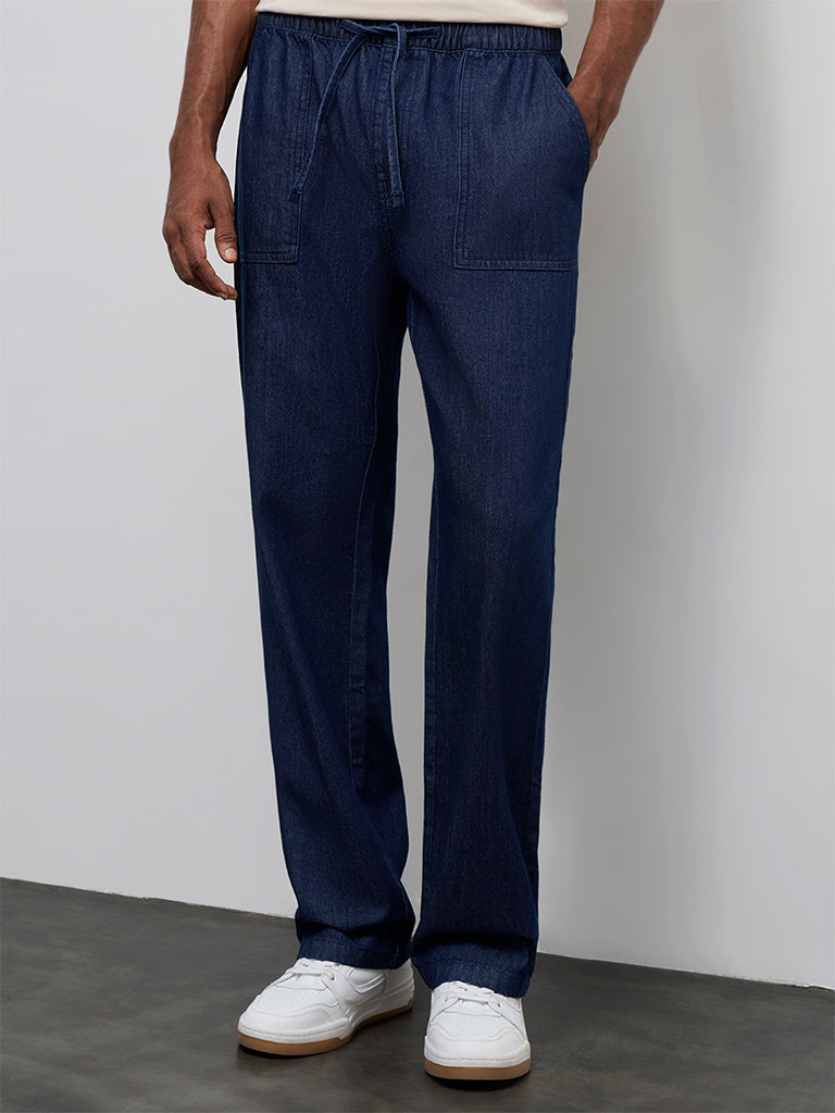WES Casuals Navy Relaxed-Fit Mid-Rise Cotton Pants