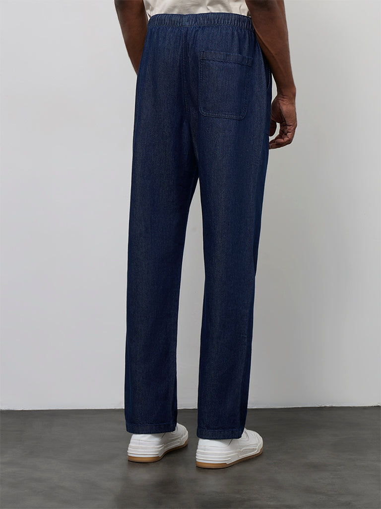 WES Casuals Navy Relaxed-Fit Mid-Rise Cotton Pants