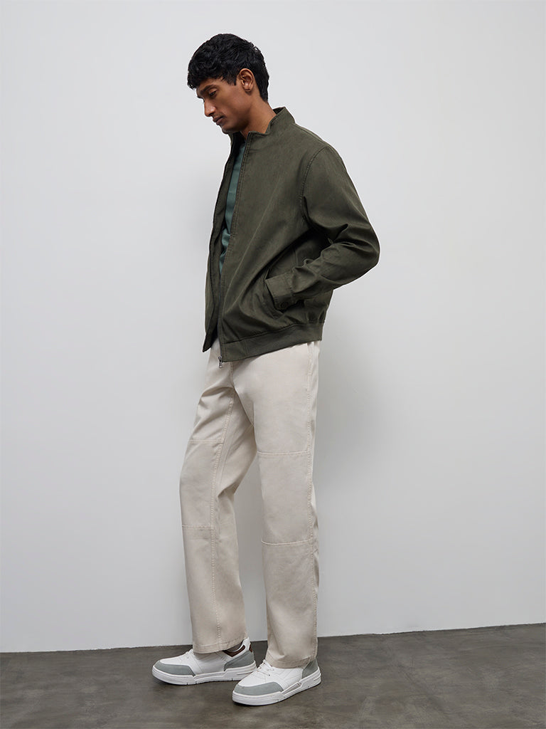 WES Casuals Off-White Relaxed-Fit Mid-Rise Cotton Pants