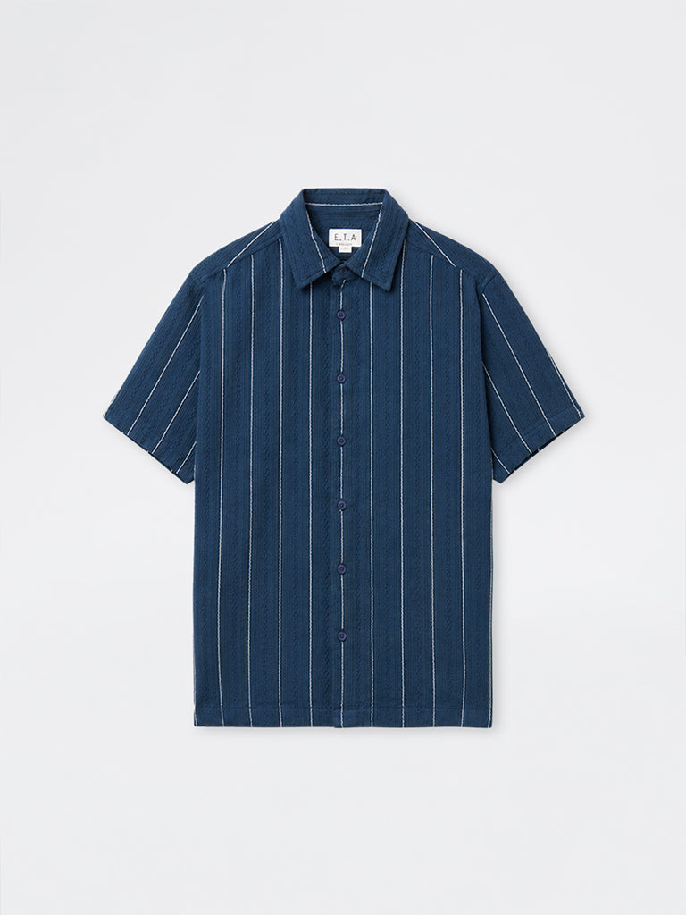 ETA Indigo Stripe Embroidered Relaxed-Fit Cotton Shirt