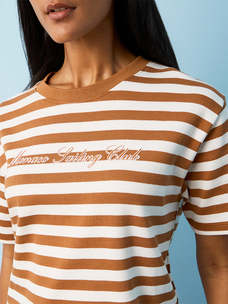 Nuoflexx Off-White Striped Regular-Fit Cotton T-Shirt