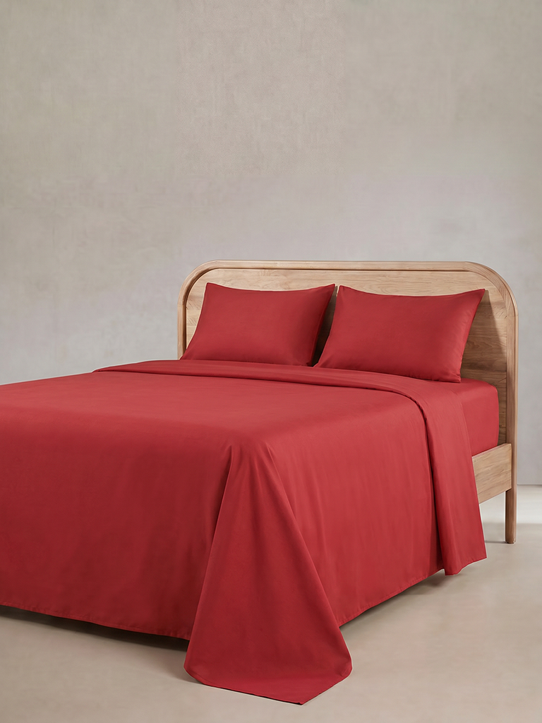 Westside Home Red Solid Queen Bed Sheet Set