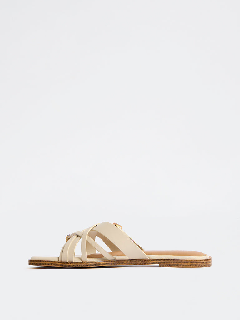 LUNA BLU Ivory Criss-Cross Strap Slides