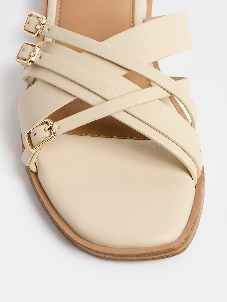 LUNA BLU Ivory Criss-Cross Strap Slides