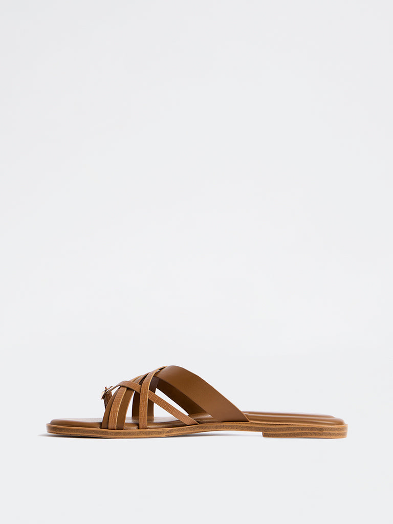 LUNA BLU Tan Criss-Cross Strap Slides