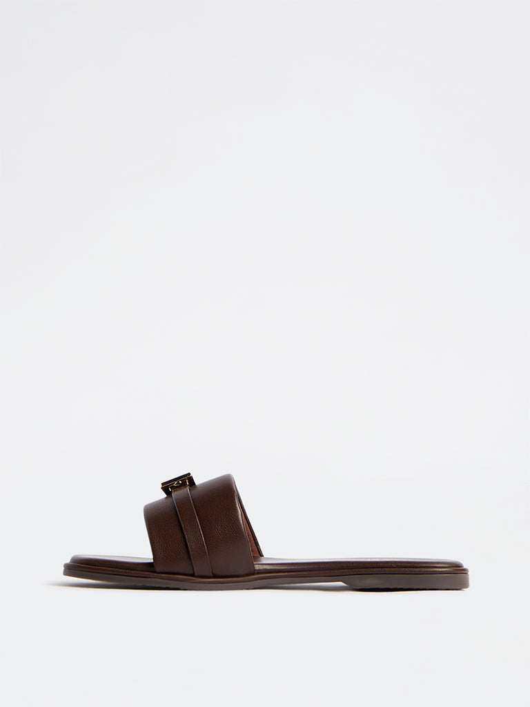 LUNA BLU Dark Brown Buckle-Detailed Slides