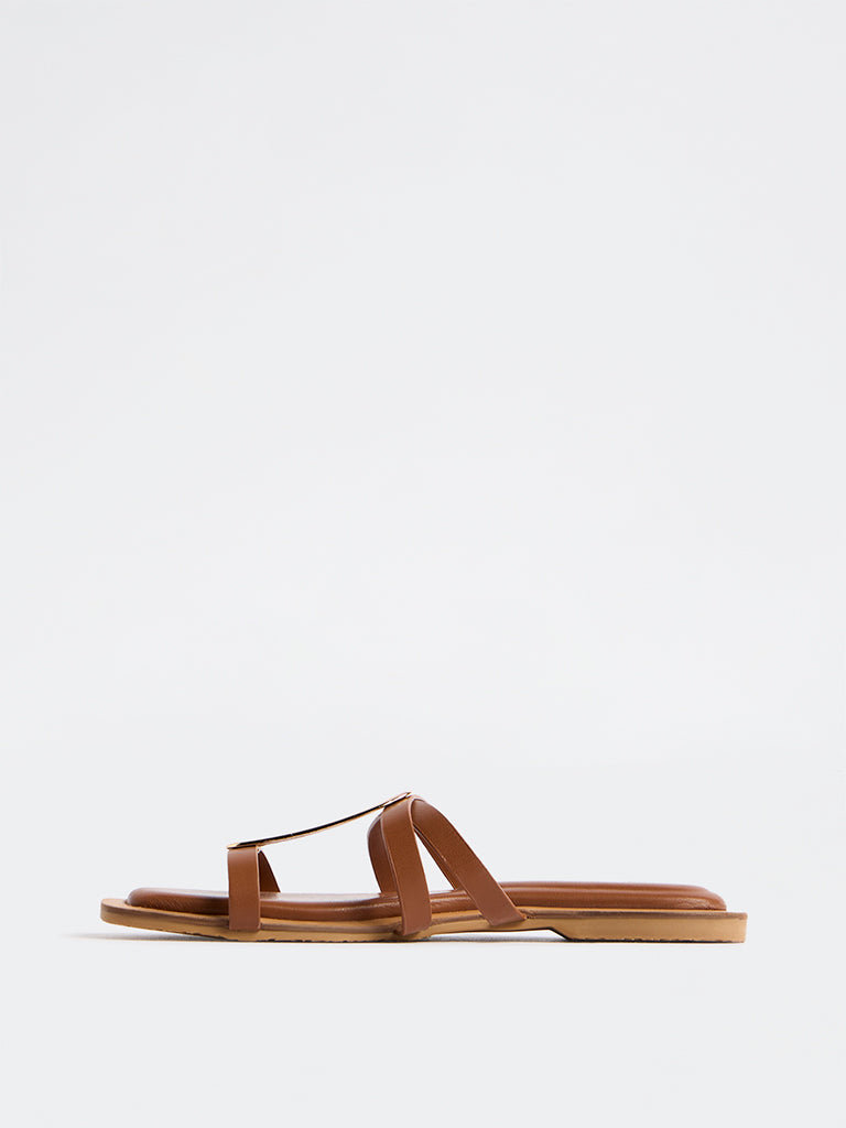 LUNA BLU Tan Slides