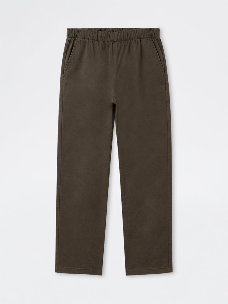 WES Casuals Cotton-Blend Olive Relaxed-Fit Mid-Rise Chinos