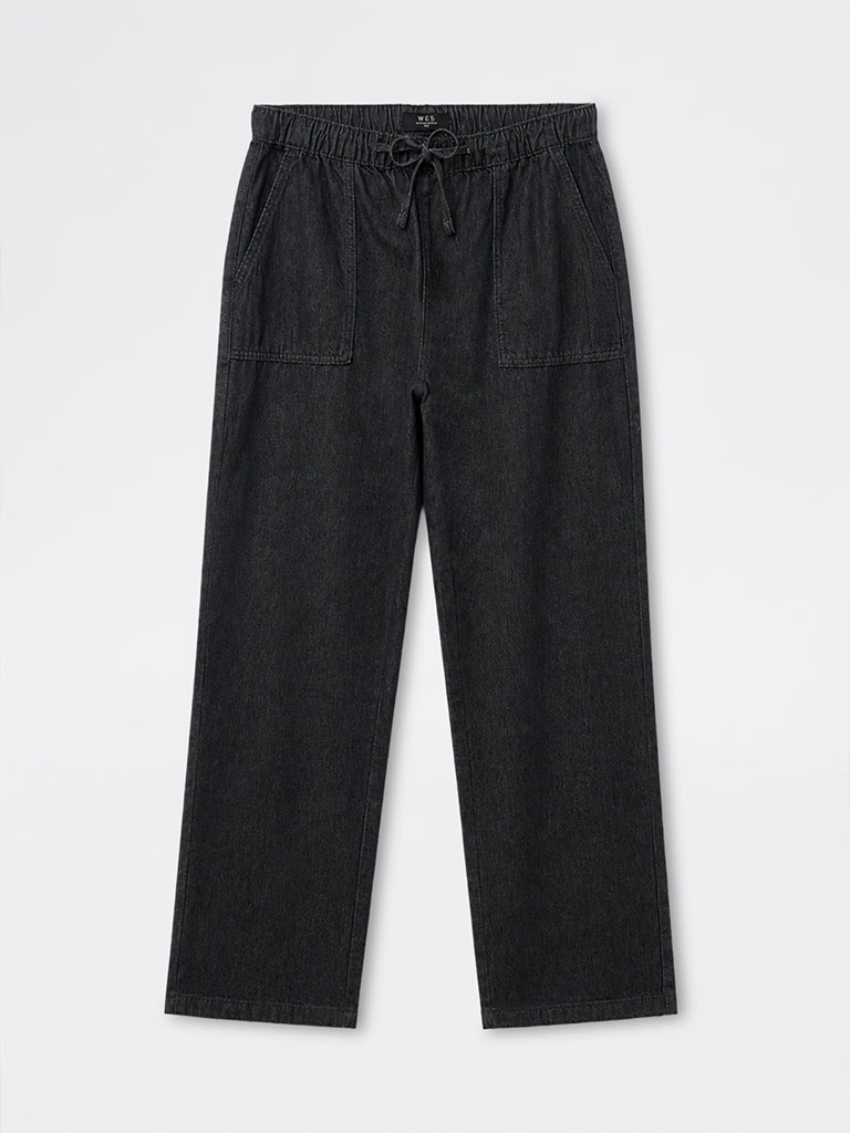 WES Casuals Dark Grey Relaxed-Fit Mid-Rise Cotton Pants