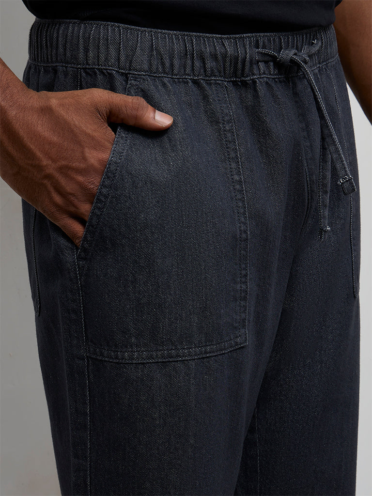 WES Casuals Dark Grey Relaxed-Fit Mid-Rise Cotton Pants