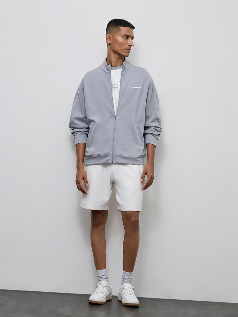 Nuoflexx Grey Text Design Relaxed-Fit Jacket